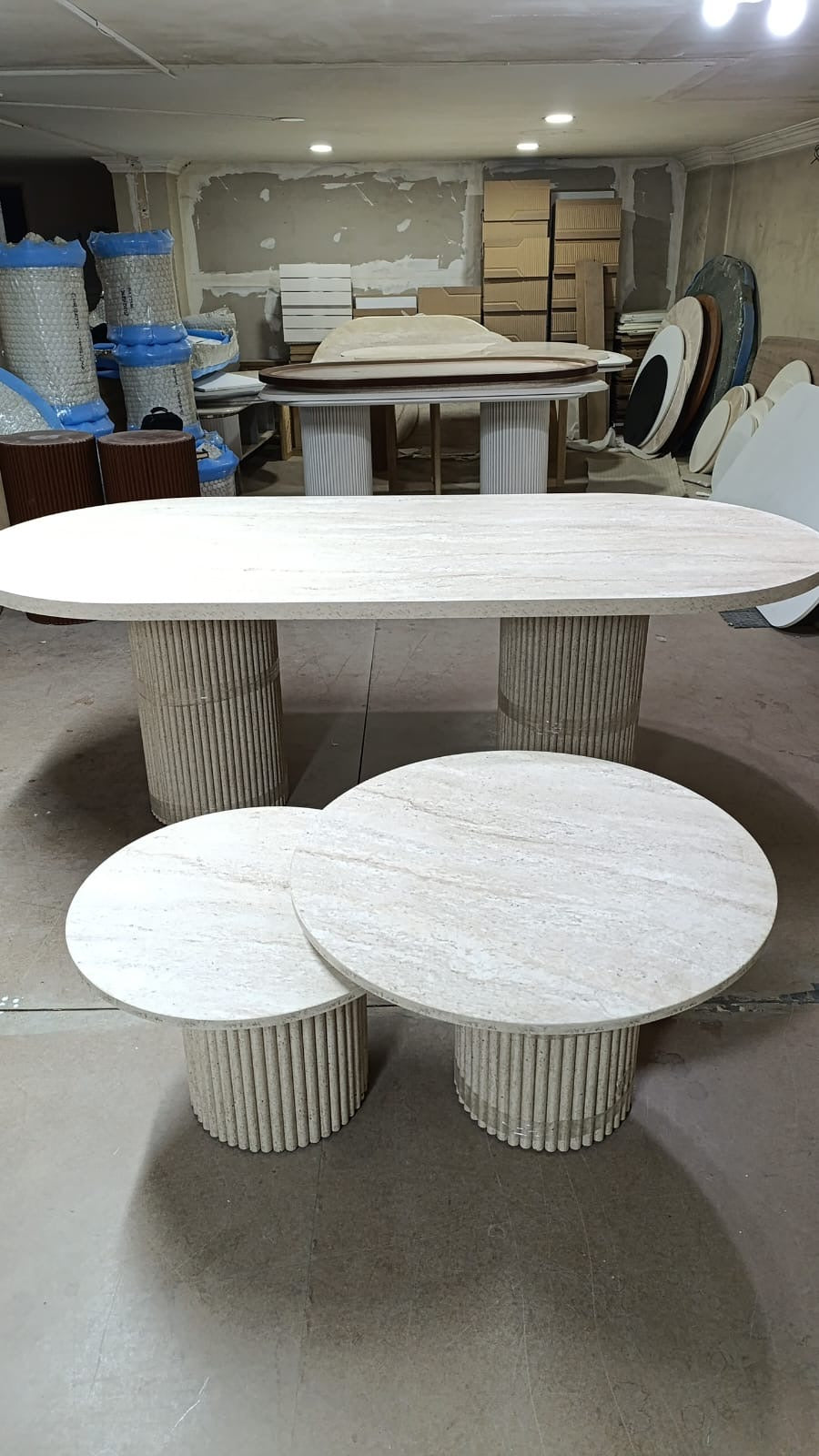 Travertine Look MDF Table + 2 Coffee Table