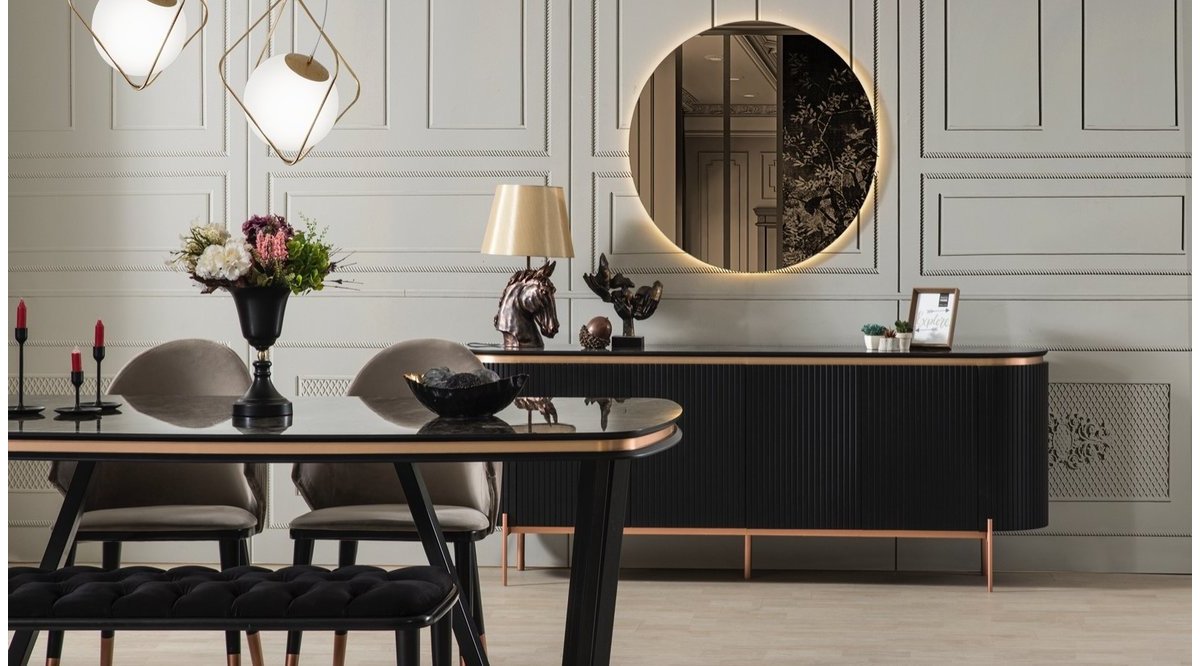 Tesla Black-Gold Dining Room Set